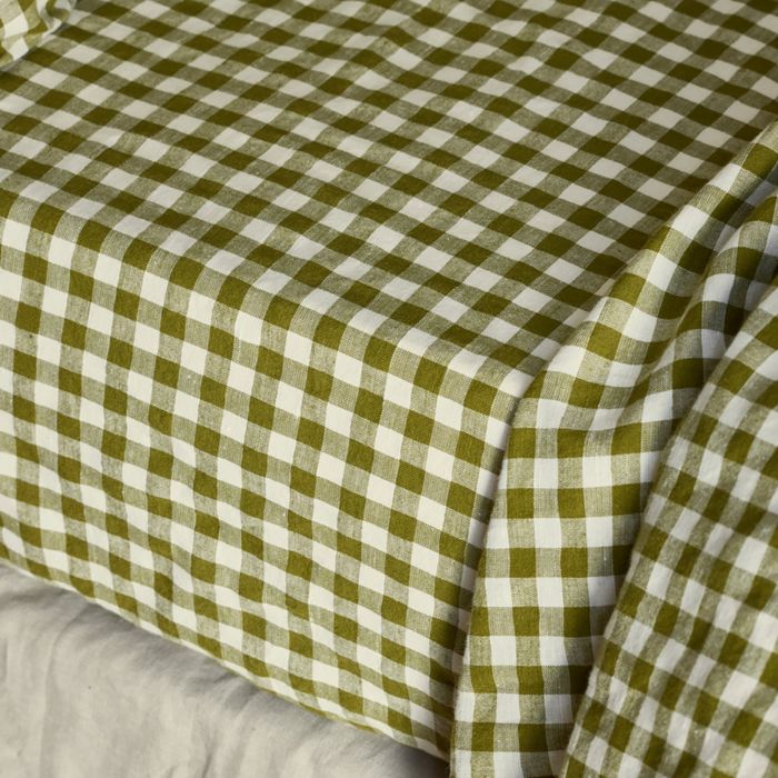 Gingham Linen Blend Fitted Sheet