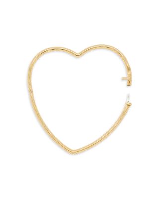 9K Yellow Gold Jonc Coeur Rayures Ridged Heart Bangle Bracelet