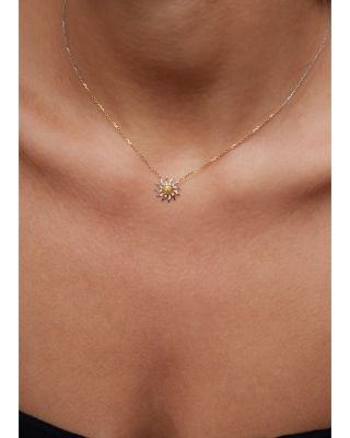 18K White & Yellow Gold Collier Mini Soleil Citrine & Gray Diamond Sun Pendant Necklace, 14.17"