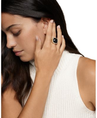 Albion&reg; Ring in 18K Yellow Gold with Black Onyx and Diamonds, 15mm