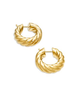 18K Yellow Gold Sculpted Cable Huggie Hoop Earrings