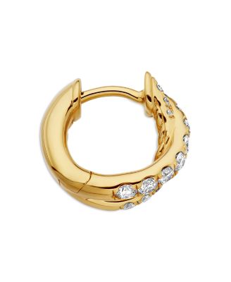 18K Yellow Gold Diamond Pav&eacute; Crossover Huggie Hoop Earrings