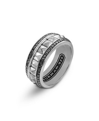 Men's Sterling Silver Pyramid Band with Black Diamonds