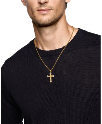 Chevron Cross Pendant in 18K Yellow Gold with Diamonds, 32.6mm