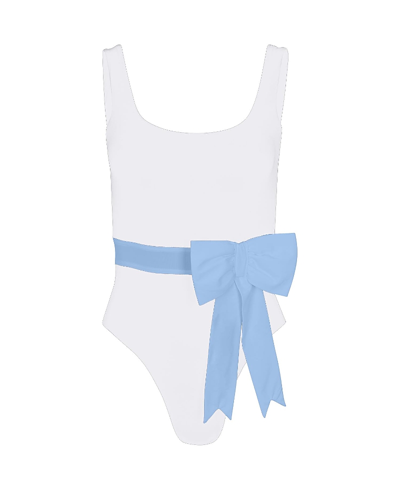 Tabacaru Jane One-piece Swimsuit With Blue Bow In White