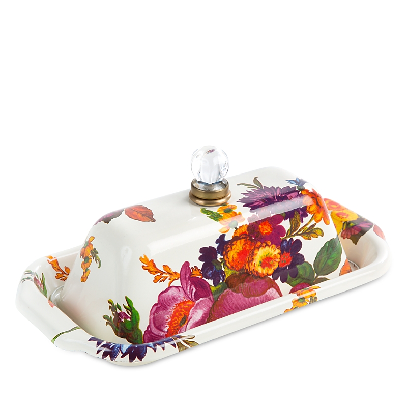 Mackenzie-childs White Flower Market Enameled Steel Butter Box