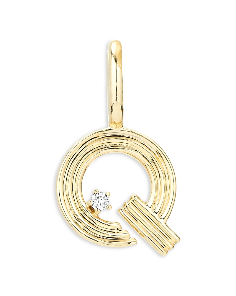 ADINA REYTER 9K YELLOW GOLD DIAMOND GROOVY INITIAL CHARM PENDANT