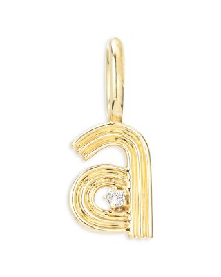 Adina Reyter - 9K Yellow Gold Diamond Groovy Initial Charm Pendant