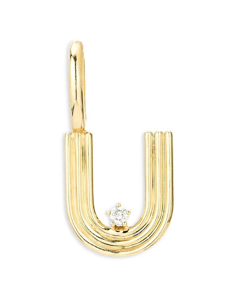 Adina Reyter 9k Yellow Gold Diamond Groovy Initial Charm Pendant In U