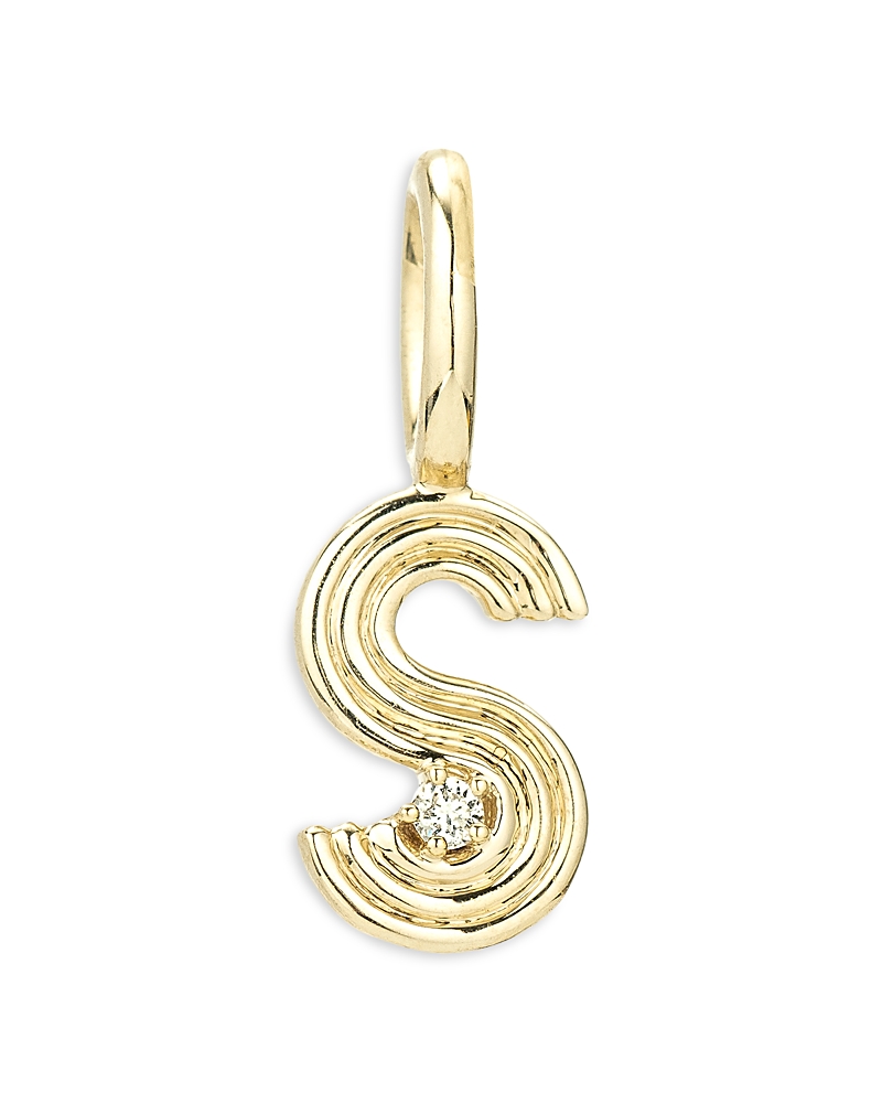 ADINA REYTER 9K YELLOW GOLD DIAMOND GROOVY INITIAL CHARM PENDANT