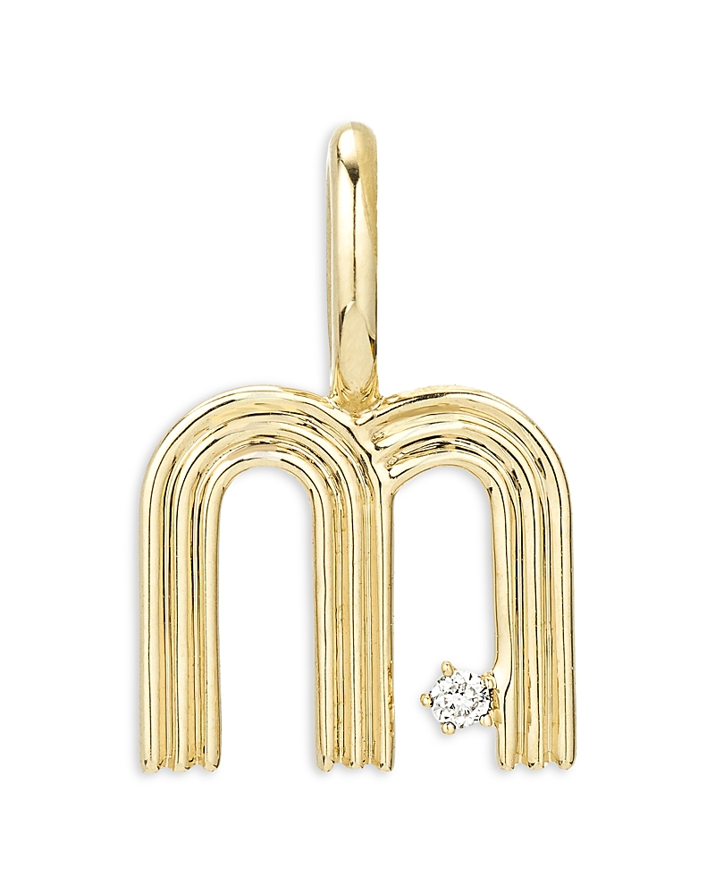 ADINA REYTER 9K YELLOW GOLD DIAMOND GROOVY INITIAL CHARM PENDANT