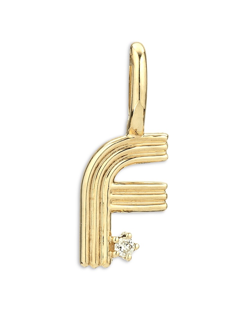 ADINA REYTER 9K YELLOW GOLD DIAMOND GROOVY INITIAL CHARM PENDANT