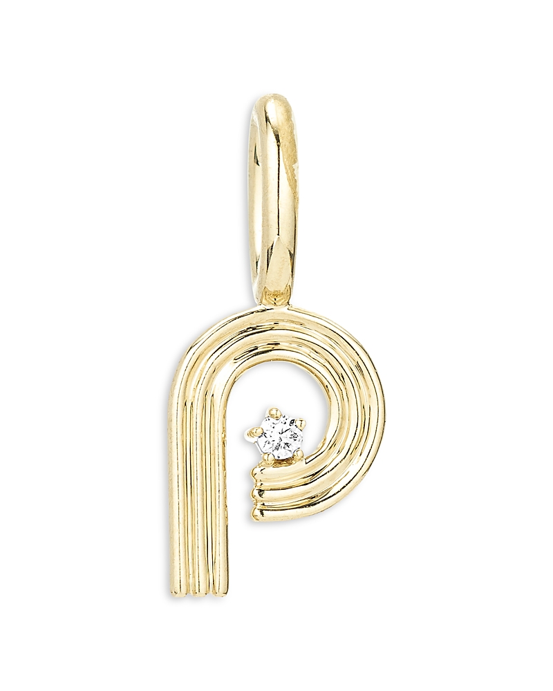 ADINA REYTER 9K YELLOW GOLD DIAMOND GROOVY INITIAL CHARM PENDANT