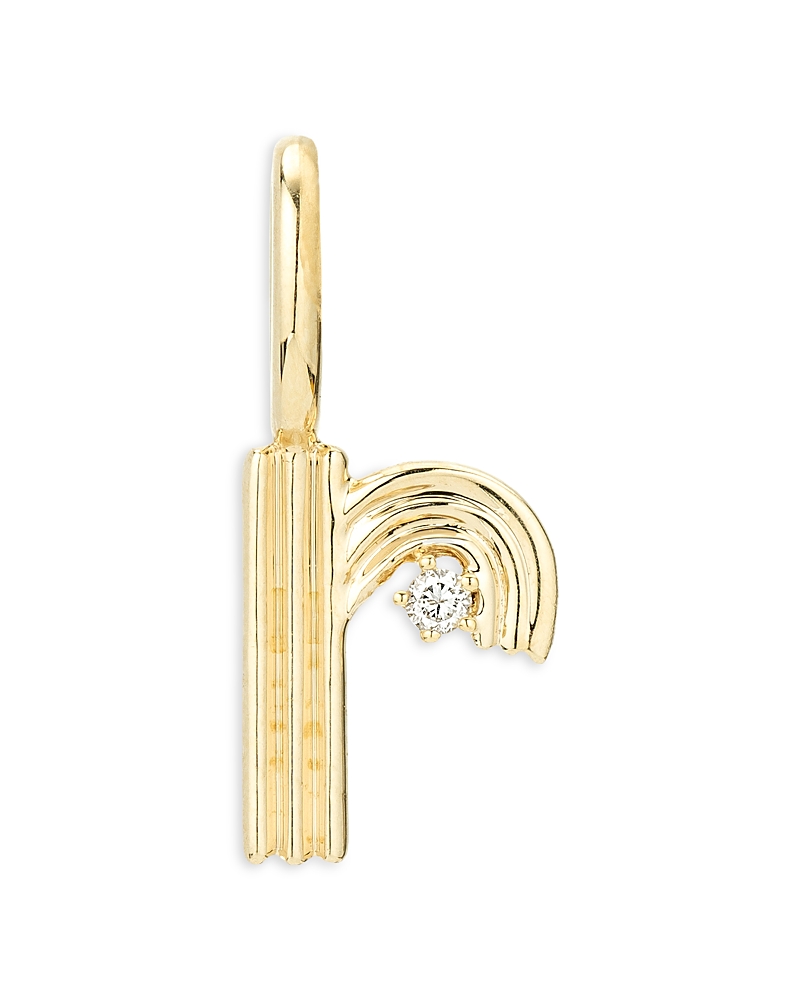 ADINA REYTER 9K YELLOW GOLD DIAMOND GROOVY INITIAL CHARM PENDANT
