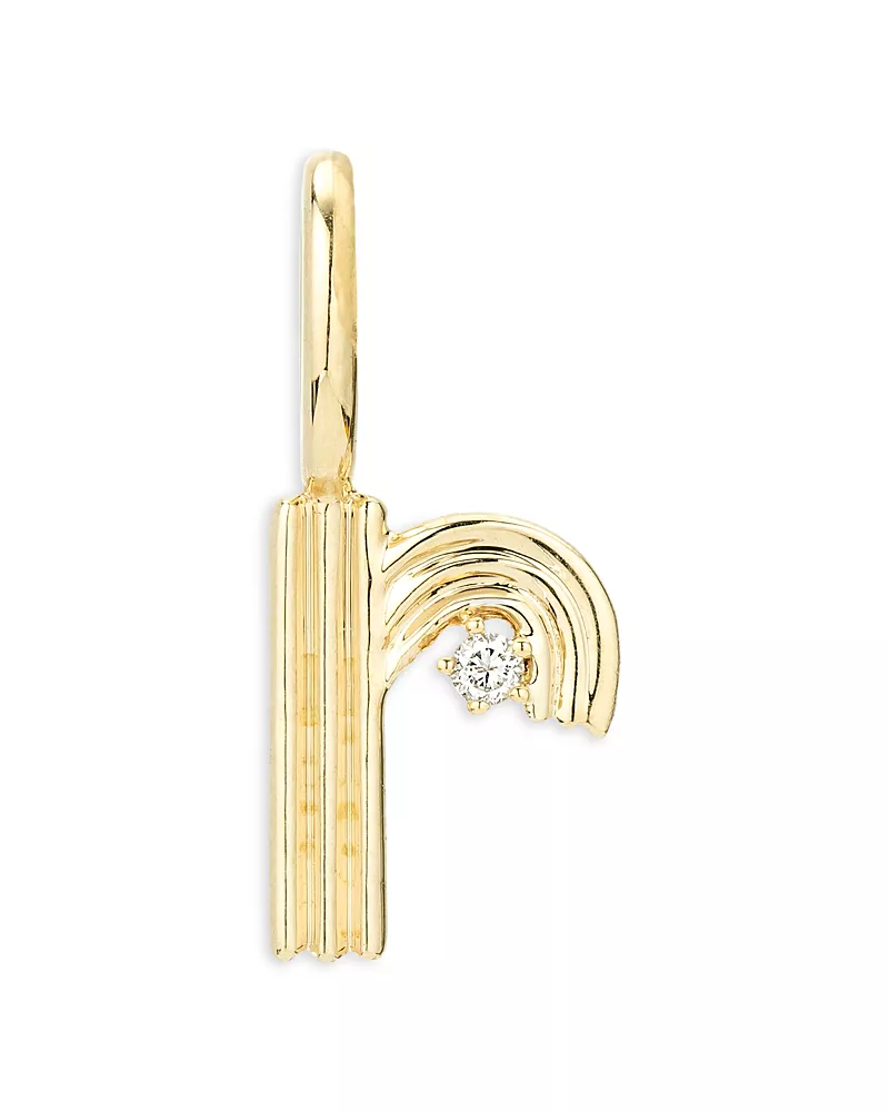 Adina Reyter 9K Yellow Gold Diamond Groovy Initial Charm Pendant