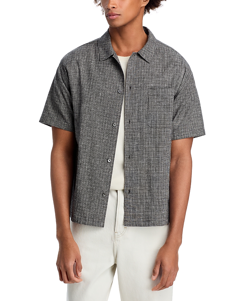 Frame Textured Short Sleeve Button-up Shirt In Black Multi