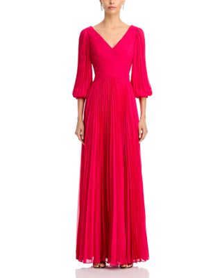 Chiffon Pleated V Neck Gown