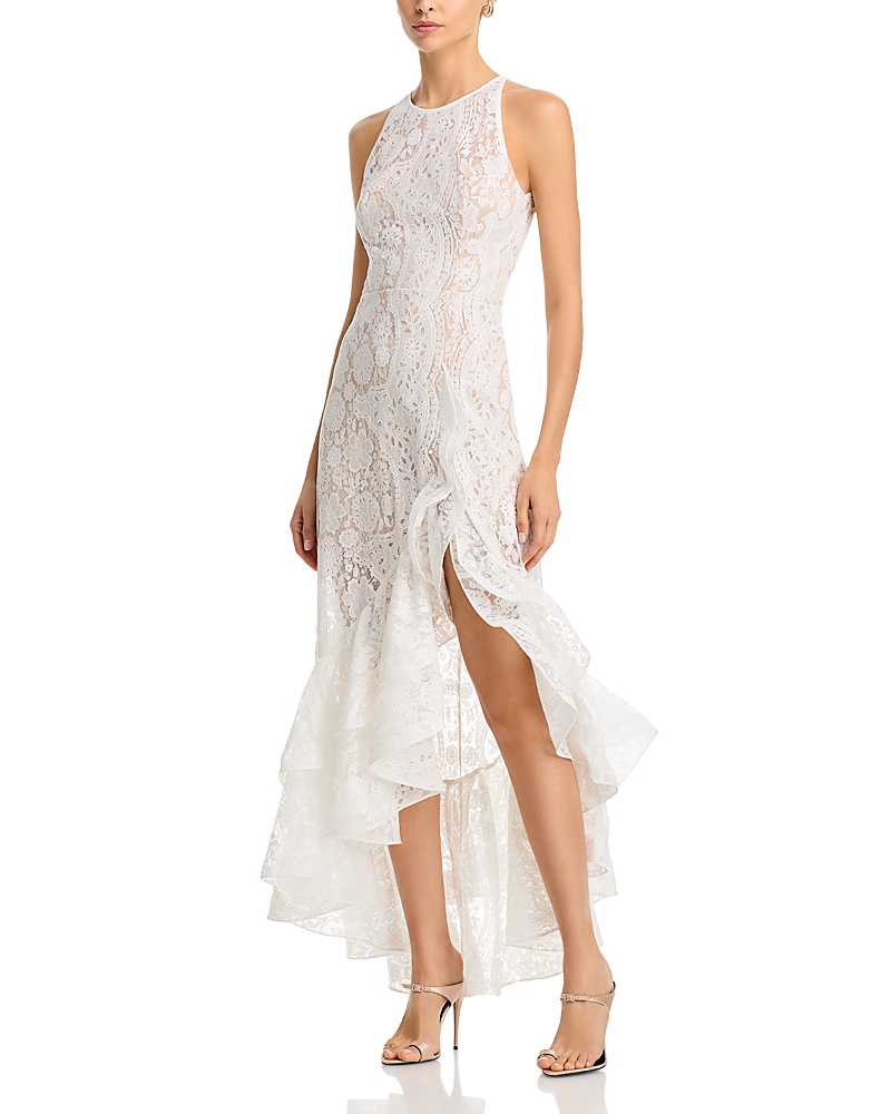 Bronx And Banco Sicilia High-low Floral Lace Gown In White