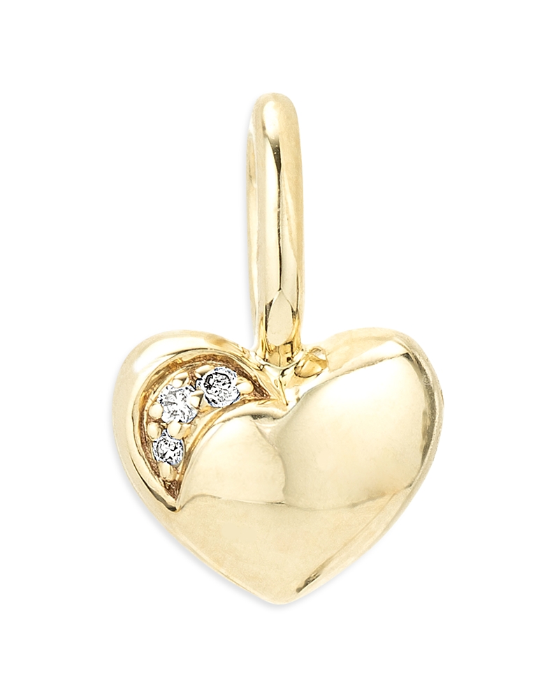 Adina Reyter 9k Yellow Gold Diamond Puff Heart Charm Pendant In Gold