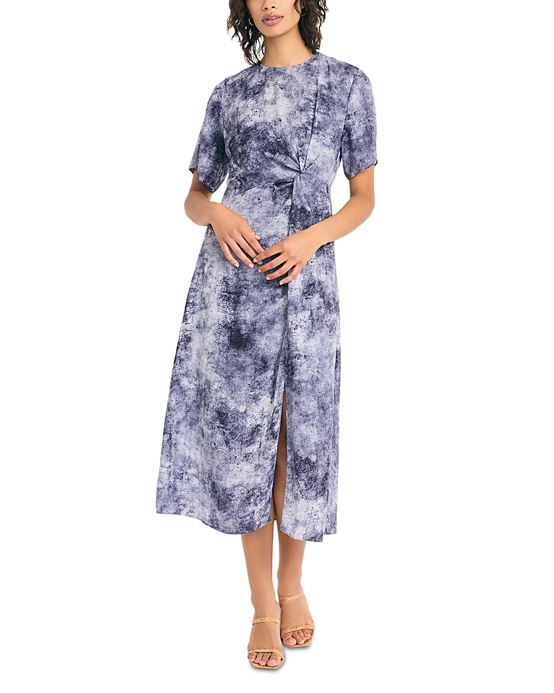 Luxely Short Sleeve Twisted Midi Dress In Grey