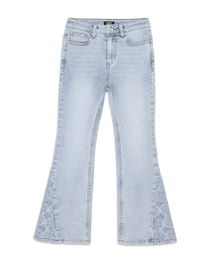 Truce Girls' Floral Embroidered Flare Leg Jeans - Big Kid In Denim