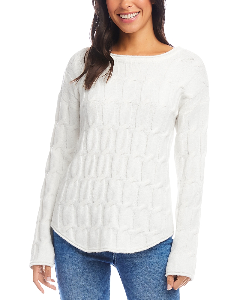 Karen Kane Cable Knit Shirttail Sweater In Ivory