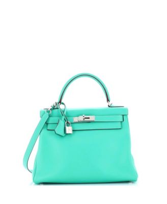 Pre-Owned HERMÈS - Kelly 28 Handbag Blue Swift with Palladium Hardware