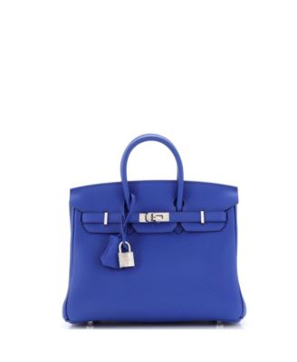 Pre-Owned Hermes Birkin 25 Handbag Blue Togo with Palladium Hardware
