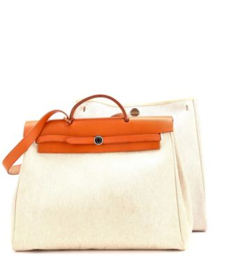 Pre-Owned Hermes MM Herbag Toile and Leather