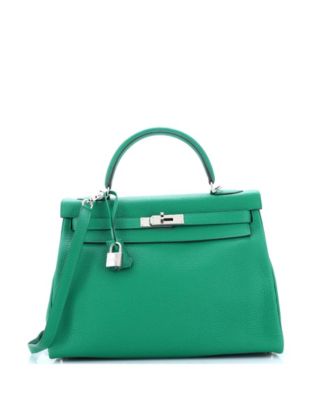 Pre-Owned HERMÈS - Kelly 32 Handbag Green Togo with Palladium Hardware