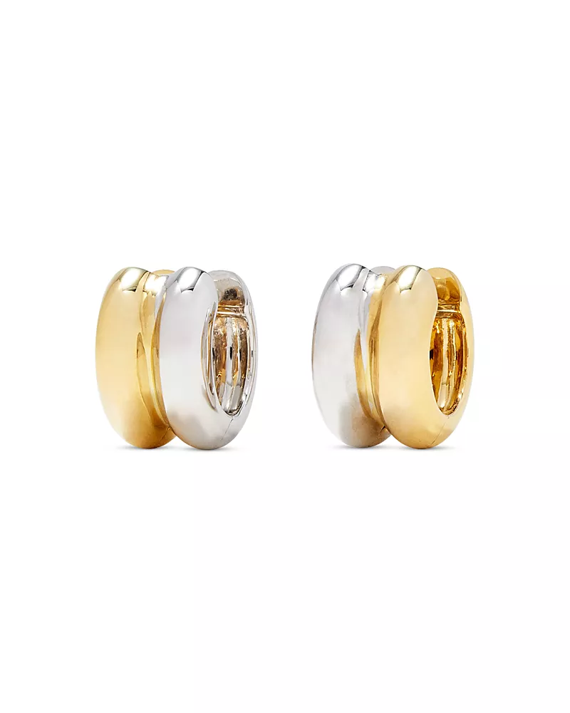 Yvonne Leon 9K White & Yellow Gold Paire de Creoles Bouees Huggie Hoop Earrings