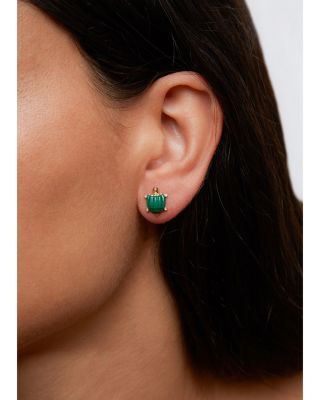 9K Yellow Gold Paire de Tortue Malachite & Multicolor Diamond Turtle Stud Earrings