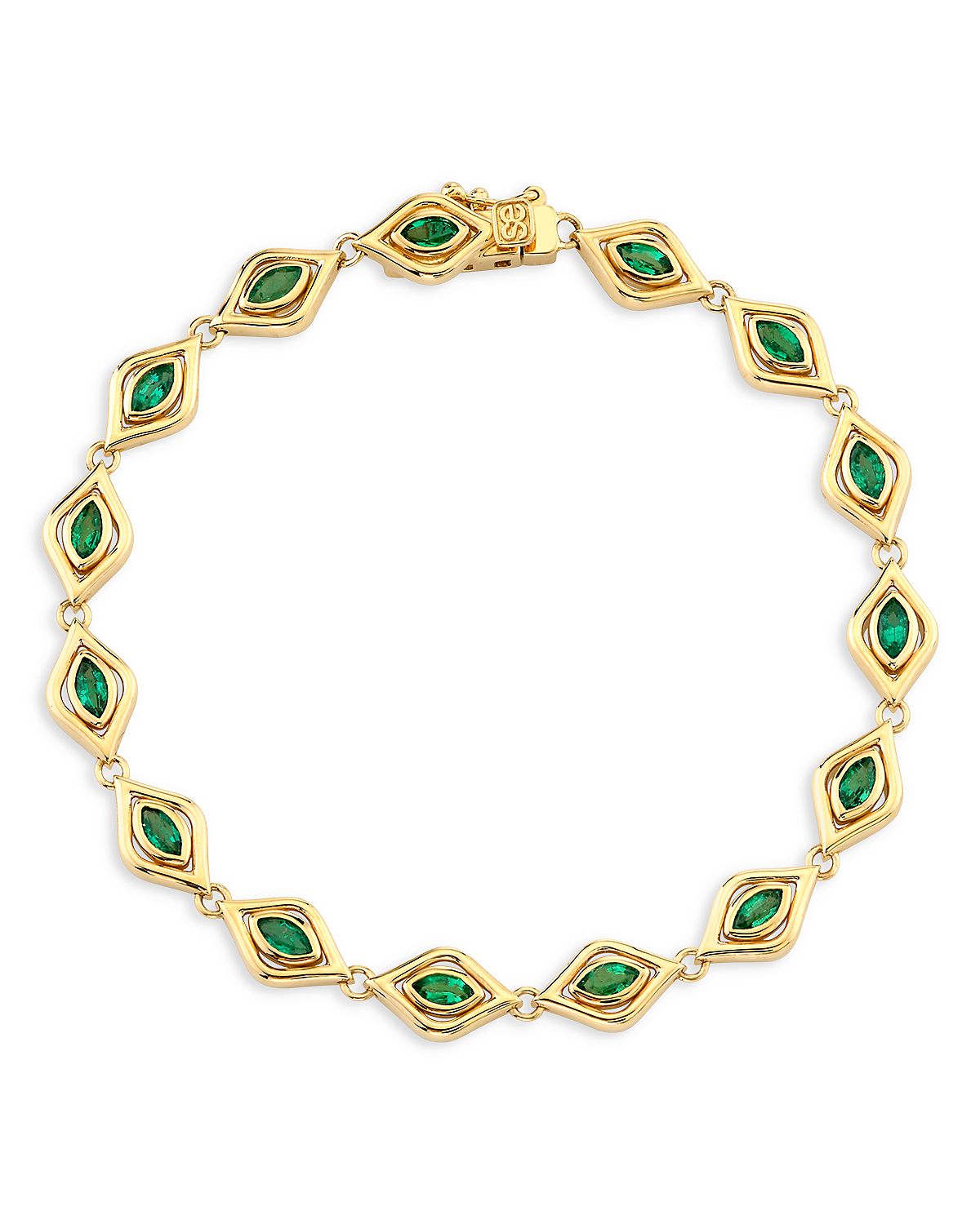 Sydney Evan 14K Yellow Gold Emerald Marquis Evil Eye Eternity Bracelet