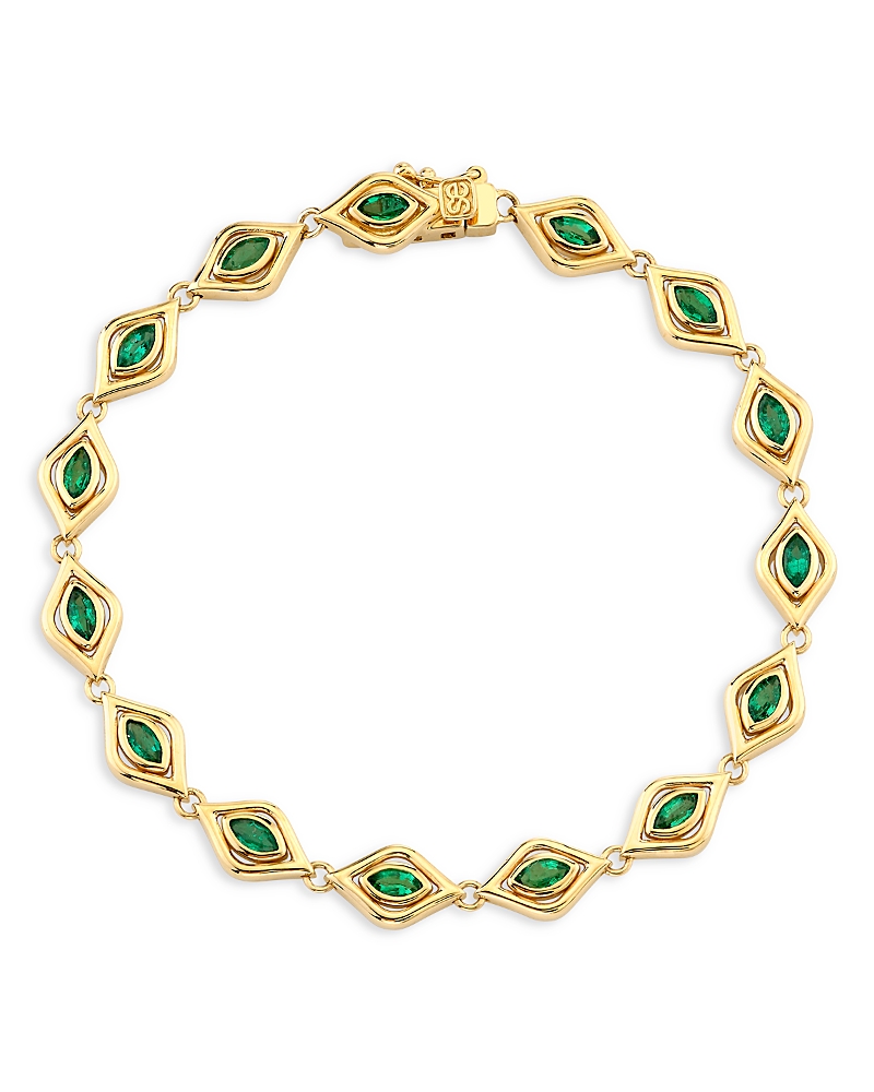 Sydney Evan 14K Yellow Gold Emerald Marquis Evil Eye Eternity Bracelet