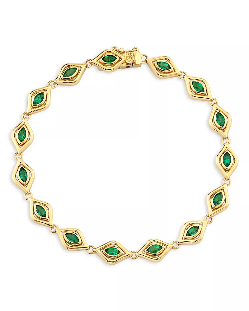 Sydney Evan 14K Yellow Gold Emerald Marquis Evil Eye Eternity Bracelet