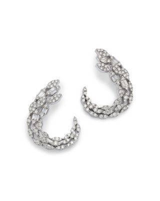 Bloomingdale's Fine Collection Diamond Round & Baguette Spiral Hoop Earrings in 14K White Gold, 1.75 ct. t. w.