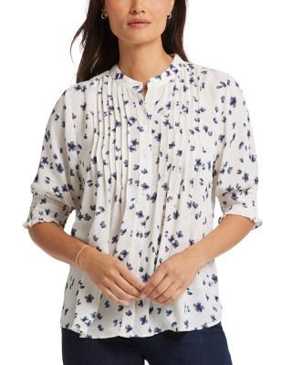 Nydj Floral Print Pleated Peasant Top