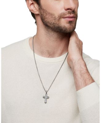 Men's Deco Cross Pendant in Sterling Silver, 34mm
