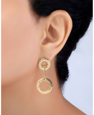 18K Yellow Gold Como Hammered Circle Double Drop Earrings