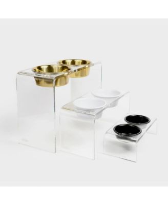 Tall Double Bowl Pet Feeder with Metal Bowls