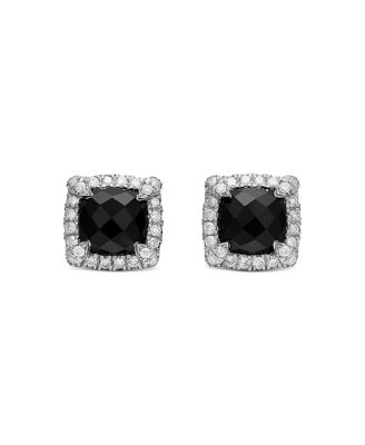 Sterling Silver Chatelaine Black Onyx Stud Earrings with Diamonds - Exclusive