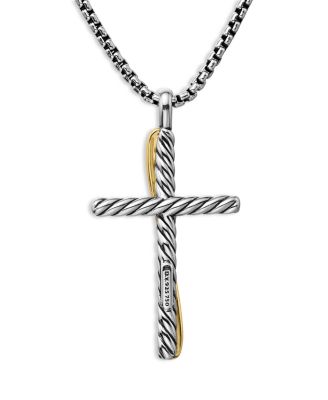 Sterling Silver & 18K Yellow Gold Crossover Cross Necklace, 17"