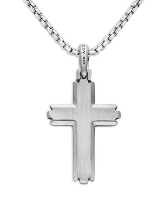 Men's Deco Cross Pendant in Sterling Silver, 34mm
