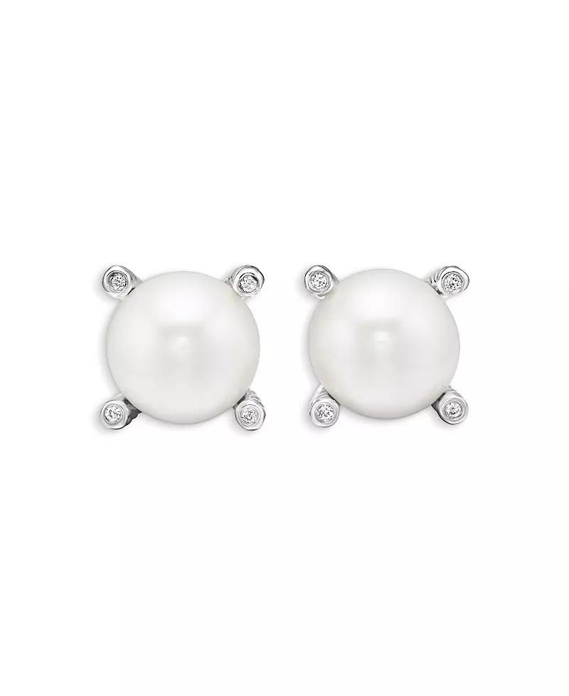 David Yurman Cultured Freshwater Pearl Earrings with Diamonds