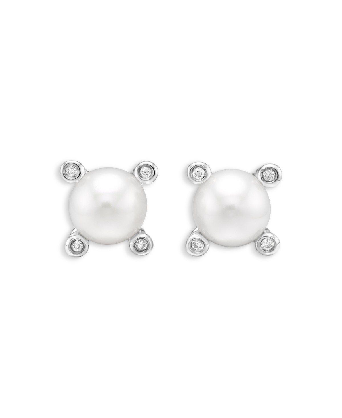 Pearl Stud Earrings in Sterling Silver with Pearls and Diamonds, 7.4mm