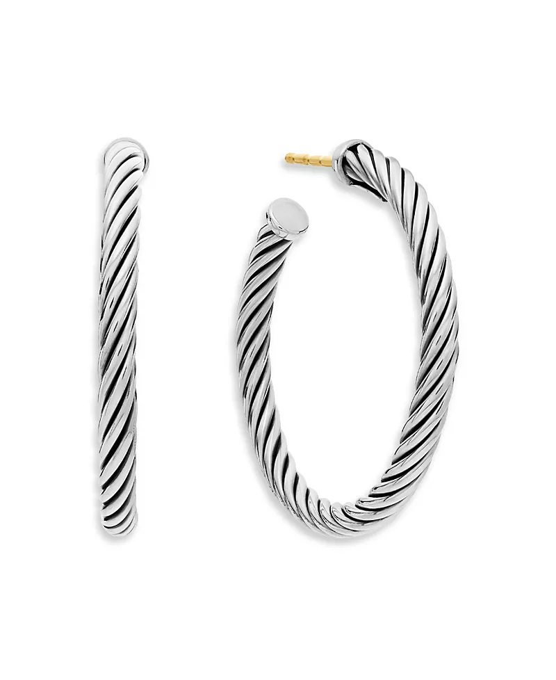 David Yurman Sterling Silver Cable Spiral Hoop Earrings