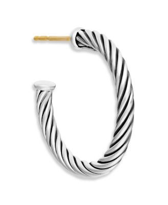 Cable Hoop Earrings in Sterling Silver, .75"