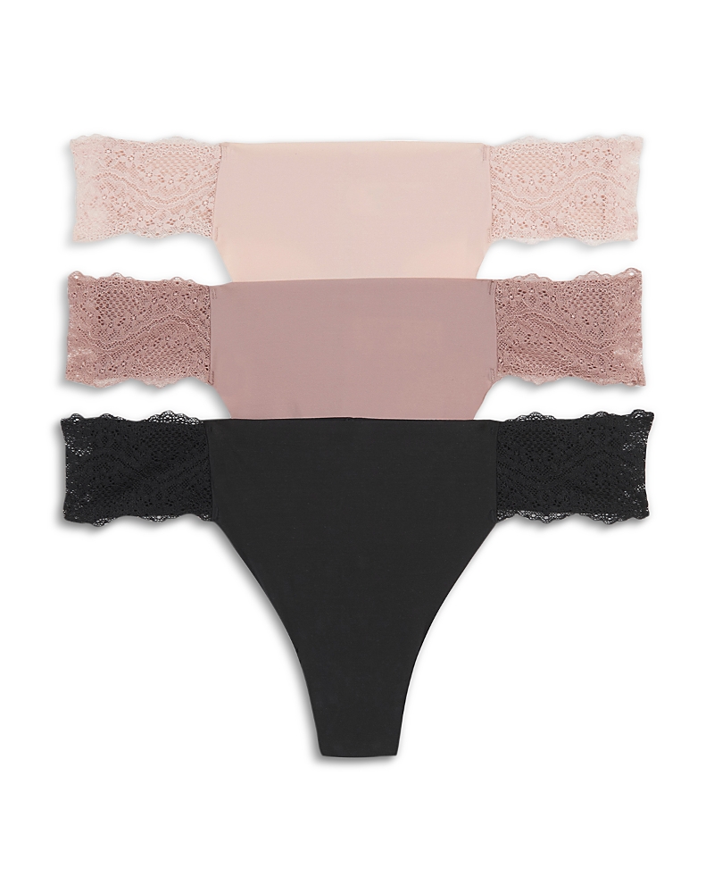B.tempt'd By Wacoal B.bare Assorted 3-pack Thong In Rose Smoke/antler/night