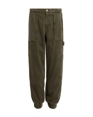 Mila High Rise Denim Trousers in Khaki Green  