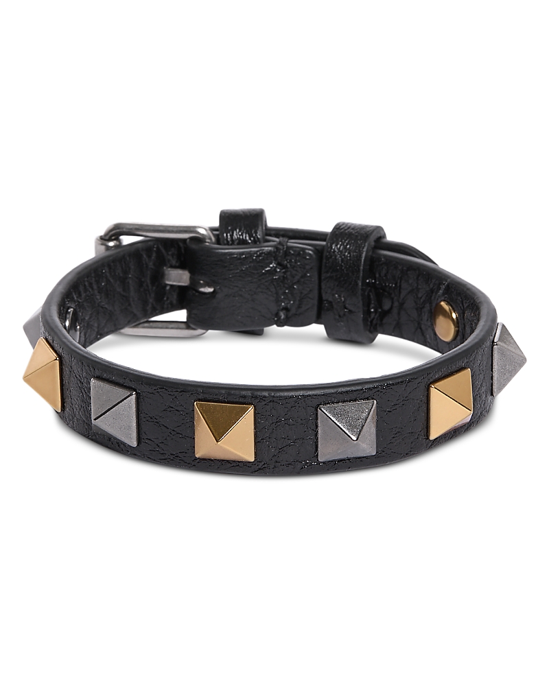 Valentino Stud Embellished Leather Bracelet In Black